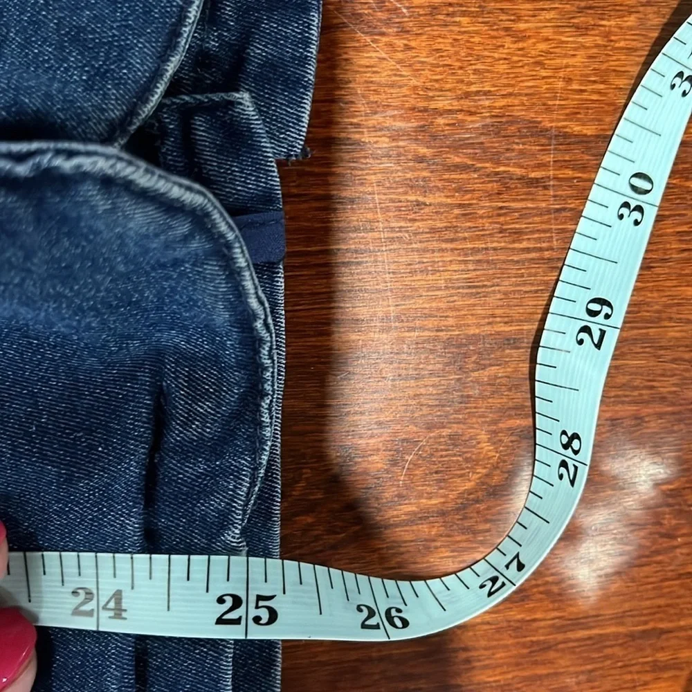 Helium Womens Denim Jacket L Dark Wash Open Front 1 Button Close Zip Pockets EUC